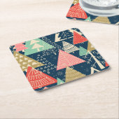 クリスマスツリーフェスティバルシームレスイラストレーション。 スクエアペーパーコースター (アングル)