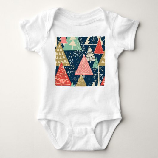クリスマスツリーフェスティバルシームレスイラストレーション。 ベビーボディスーツ (正面)