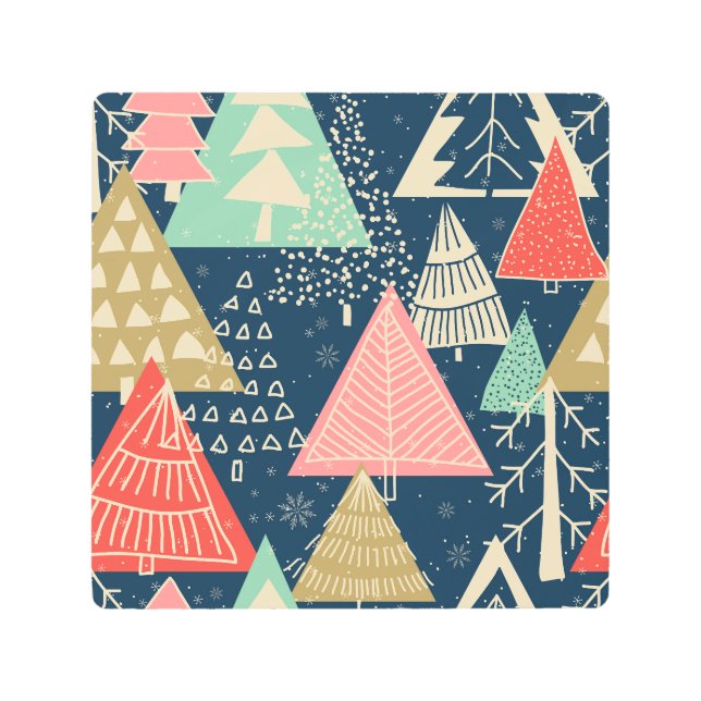 クリスマスツリーフェスティバルシームレスイラストレーション。 メタルプリント (正面)