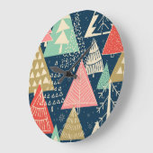 クリスマスツリーフェスティバルシームレスイラストレーション。 ラージ壁時計 (傾斜)