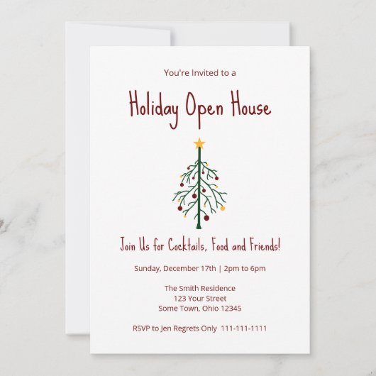 クリスマスツリーフェスティバルタイポグラフィホリデーパーティー 招待状 (正面)