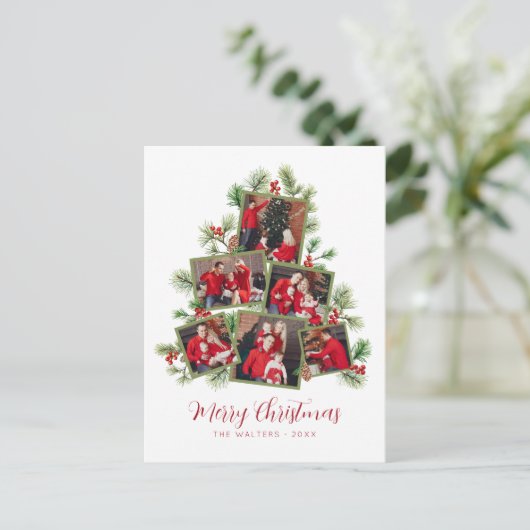 クリスマスツリーフォトコラージホリデーポストカード シーズンポストカード (スタンド正面)