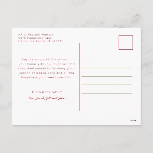 クリスマスツリーフォトコラージホリデーポストカード シーズンポストカード (裏面)