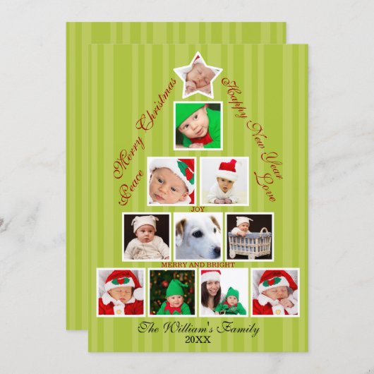 クリスマスツリーフォトコラージホリデー シーズンカード (正面/裏面)