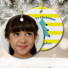 クリスマスツリーフォトブルーカラフルモダン セラミックオーナメント