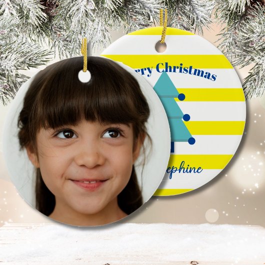 クリスマスツリーフォトブルーカラフルモダン セラミックオーナメント