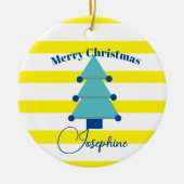 クリスマスツリーフォトブルーカラフルモダン セラミックオーナメント (正面)