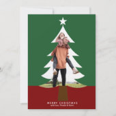 クリスマスツリーフォト切り出しシックモダングリーンレッド シーズンカード (正面)