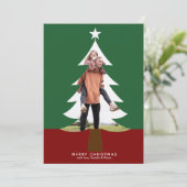 クリスマスツリーフォト切り出しシックモダングリーンレッド シーズンカード (スタンド正面)