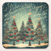 クリスマスツリーフォレストお祝い スクエアペーパーコースター (正面)