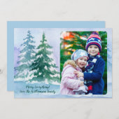 クリスマスツリーフォレストの水の色の家族の写真 シーズンカード (正面/裏面)