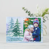 クリスマスツリーフォレストの水の色の家族の写真 シーズンカード (スタンド正面)