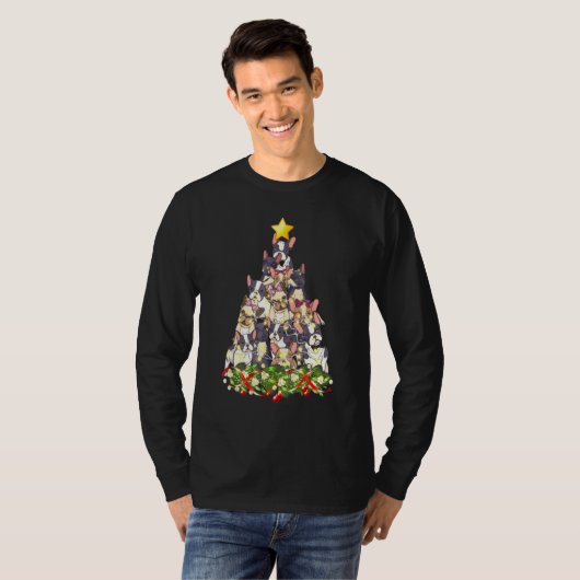 クリスマスツリーフランスのブルドッグ醜いクリスマス汗 Tシャツ (正面フル)