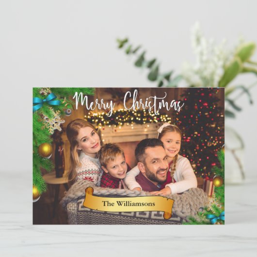 クリスマスツリーフレーム白いメリークリスマス写真 シーズンカード (スタンド正面)
