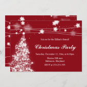 クリスマスツリーブライトスターズクリスマスパーティーマルーン 招待状 (正面/裏面)