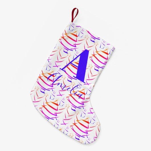 クリスマスツリーブライトモノグラム名 スモールクリスマスストッキング (正面 (吊り時))