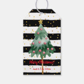 クリスマスツリーブラックとホワイトのストライプ ギフトタグ (正面)