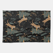 「クリスマスツリーブラックとヴィンテージクリスマスタイガー キッチンタオル (横)