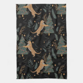 「クリスマスツリーブラックとヴィンテージクリスマスタイガー キッチンタオル (縦)