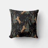 「クリスマスツリーブラックとヴィンテージクリスマスタイガー クッション (正面)