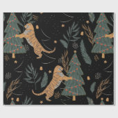 クリスマスツリーブラックとヴィンテージクリスマスタイガー ラッピングペーパー (フラット)