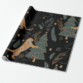 クリスマスツリーブラックとヴィンテージクリスマスタイガー ラッピングペーパー (アンロールド)
