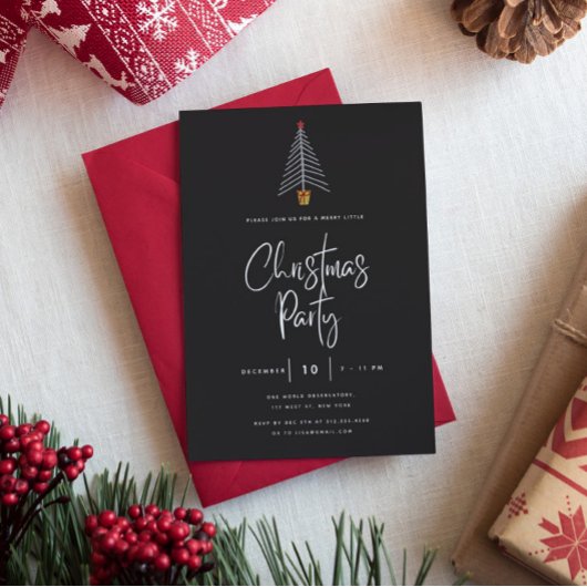 クリスマスツリーブラッククリスマスパーティの招待状 シーズンカード