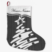 クリスマスツリーブラックストライプのホリモダンデイ ラージクリスマスストッキング (正面)