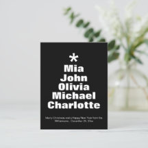 クリスマスツリーブラック&ホワイト名前をカスタムするカード