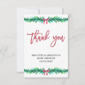 クリスマスツリーブランチ赤ちゃんシャワーフラット サンキューカード (正面)