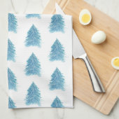 クリスマスツリーブルーウォーターカラーパターンホリデー キッチンタオル (四つ折り)
