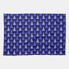 クリスマスツリーブルーパターンデザイン キッチンタオル