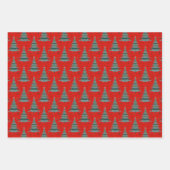 クリスマスツリーブルーレッドグリーンパターンデザイン ラッピングペーパーシート (正面3)