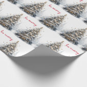 クリスマスツリーブルー金ゴールドサテンメリーベ ラッピングペーパー (角)