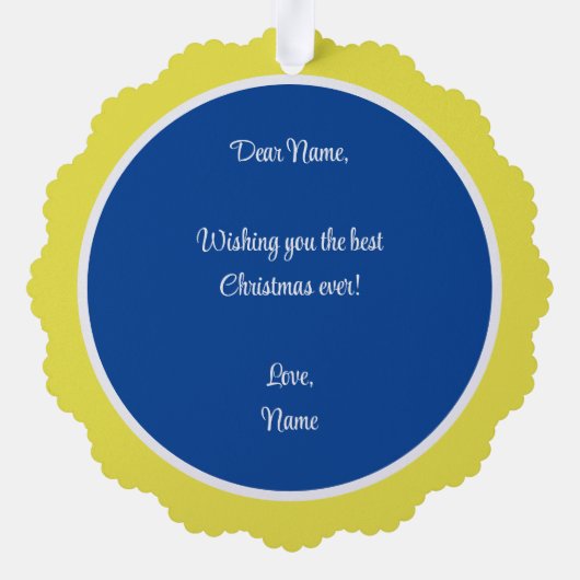 クリスマスツリーブルー&イエロー紙オーナメントカード オーナメントカード (裏面)