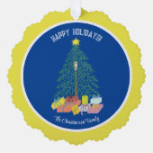 クリスマスツリーブルー&イエロー紙オーナメントカード オーナメントカード (正面)