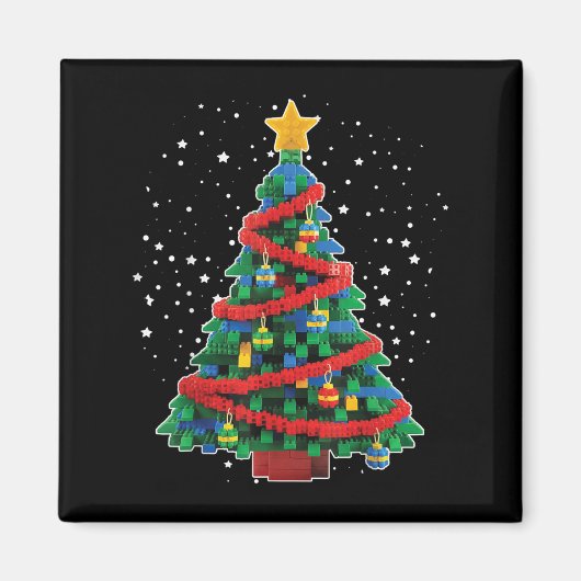 クリスマスツリーブロック建物ビルダーブリックキリスト マグネット (正面)