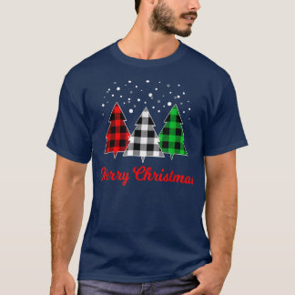 クリスマスツリープレイドレッドグリーンホワイトツリーメリーXm Tシャツ