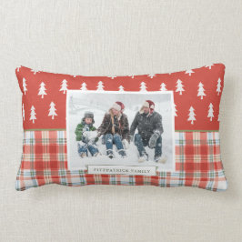 クリスマスツリープレイド水彩写真パーソナライズされた ランバークッション