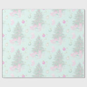 クリスマスツリープレゼントオーナメントピンクのクリスマス ラッピングペーパー (フラット)