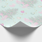 クリスマスツリープレゼントオーナメントピンクのクリスマス ラッピングペーパー (角)