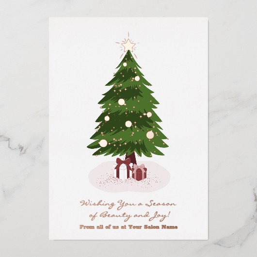 クリスマスツリープレゼントフォイルアクセント休日カード 箔招待状 (正面)