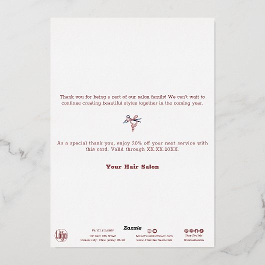 クリスマスツリープレゼントフォイルアクセント休日カード 箔招待状 (裏面)