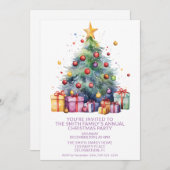 クリスマスツリープレゼント紫パーティー 招待状 (正面/裏面)