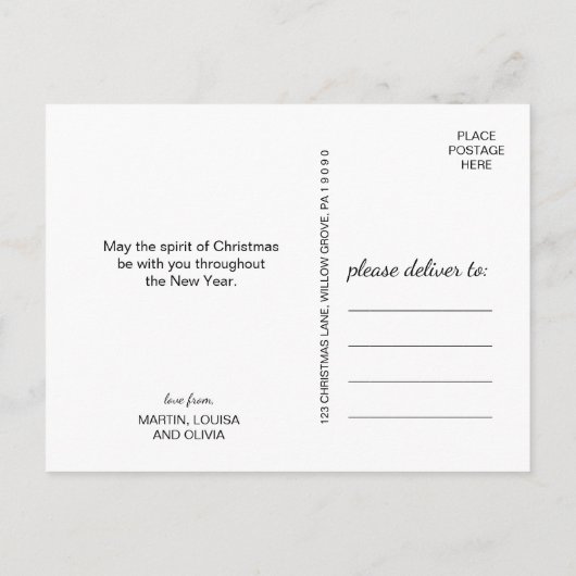 クリスマスツリーベビーの初めてのクリスマス写真 シーズンポストカード (裏面)