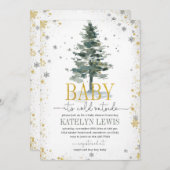 クリスマスツリーベビーシャワー招待状シルバー金ゴールド 招待状 (正面/裏面)