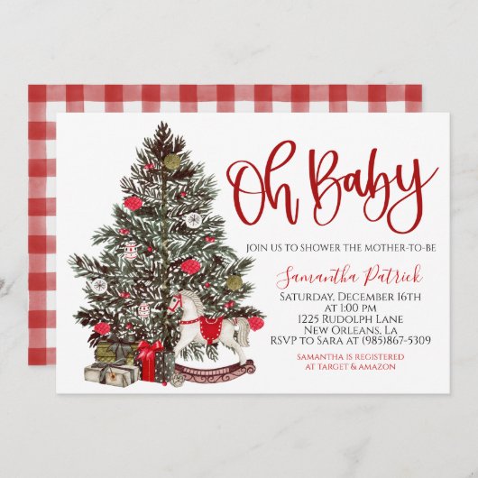 クリスマスツリーベビーシャワー招待状 招待状 (正面/裏面)