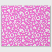 クリスマスツリーベルリースホリーピンク ラッピングペーパー (フラット)