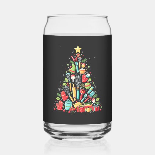 クリスマスツリーベーキングシェフ調理師クリスマス ガラス缶 (正面)
