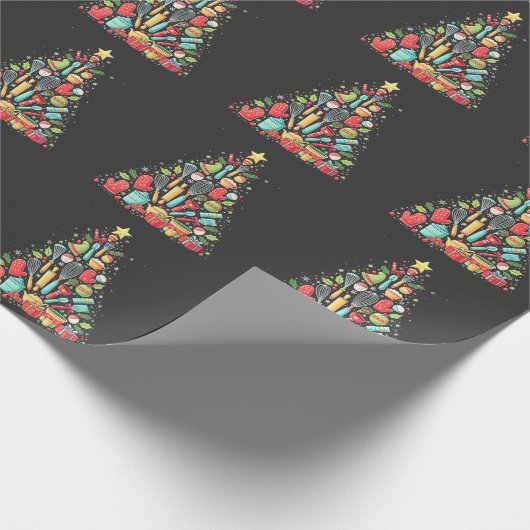 クリスマスツリーベーキングシェフ調理師クリスマス ラッピングペーパー (角)